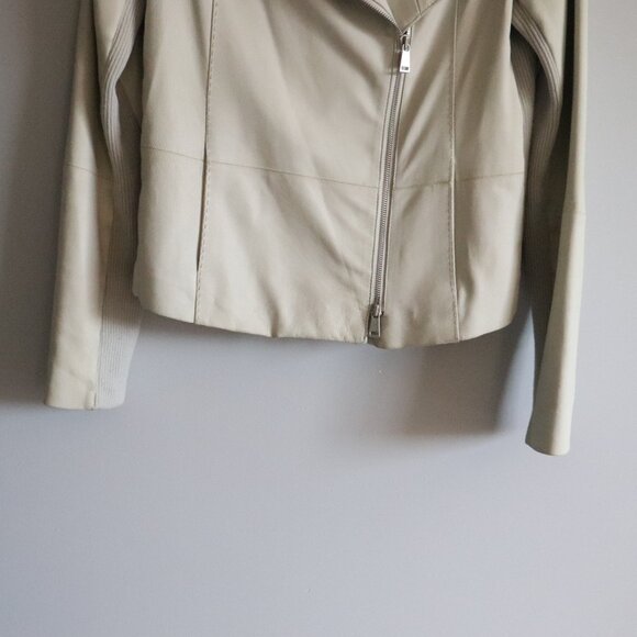 Vince Sz M Classic Cream Goat Leather Moto Asymmetrical Full‎ Zip Luxury Jacket - Picture 12 of 16